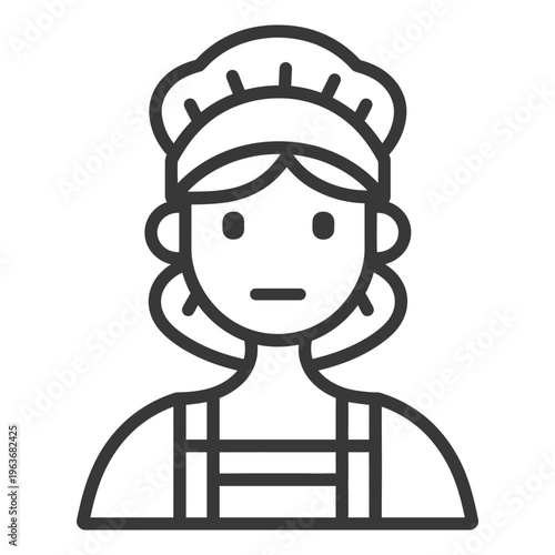 Simple line drawing of a woman wearing a bonnet and apron