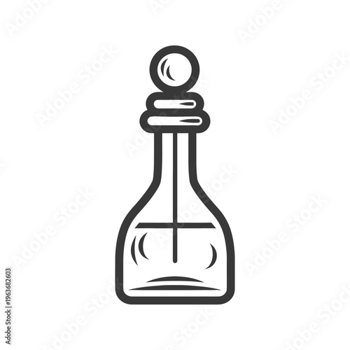 An illustrated black line art depiction of a glass bottle