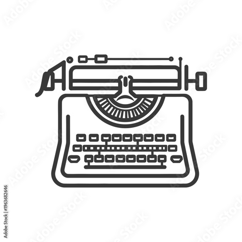 Simple black and white line art depiction of a typewriter