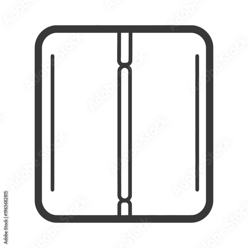 A simple stylized graphic illustrating a central zipper outline