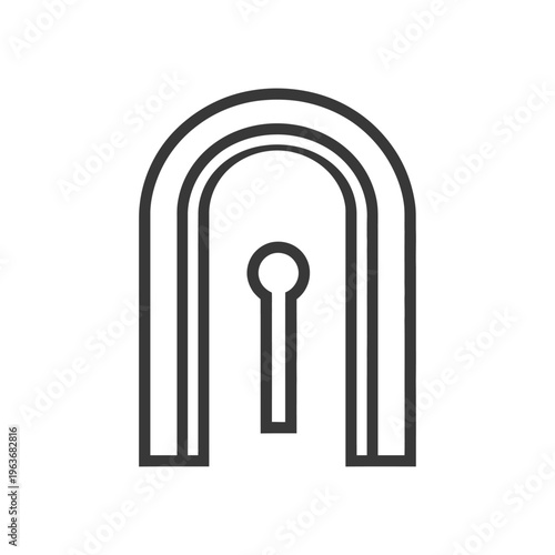 A stylized graphical representation of a lock and key symbol