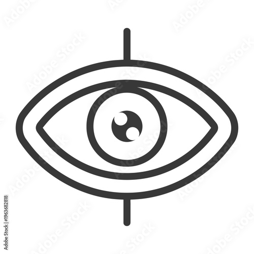 An outlined symmetric human eye with a vertical line through it