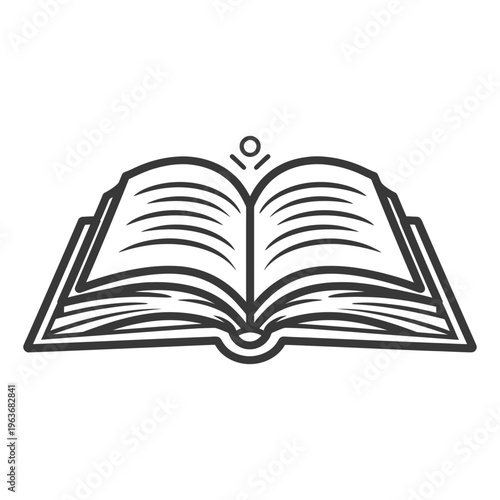 An open book image with a minimalist black and white design
