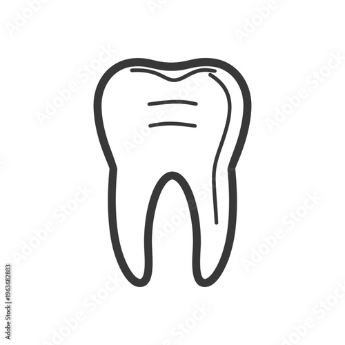 A simple outlined depiction of a human molar tooth