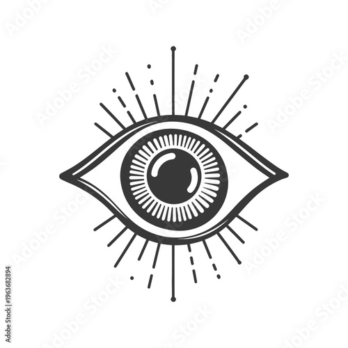 An eye illustration featuring rays radiating outwards with simple lines