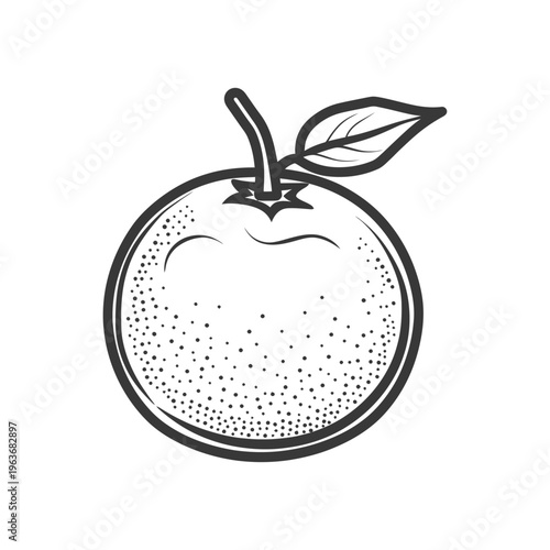 A single drawing of a ripe orange fruit with leaf attached