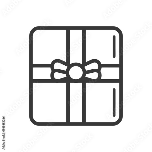 A graphic illustration depicting a wrapped present with a ribbon
