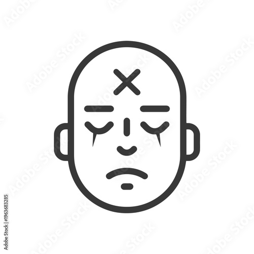 A simple icon representing a human face with closed eyes