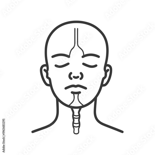 Simplified monochrome illustration of a human head and throat