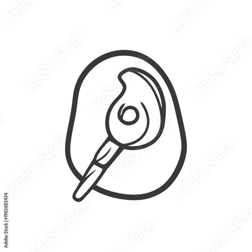Black outline drawing depicting a wireless hands free headset design