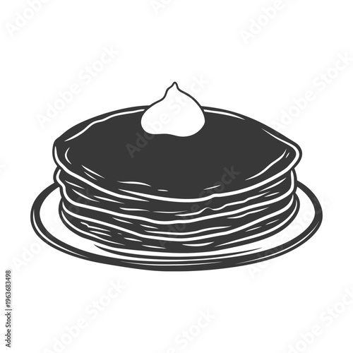 A stack of pancakes served with whipped cream on a plate