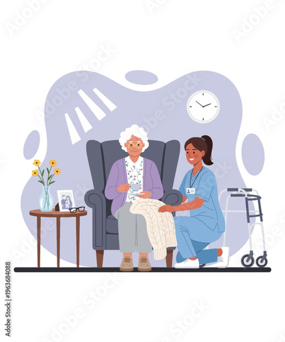 A compassionate caregiver helps an elderly woman, providing comfort and support during home care assistance.