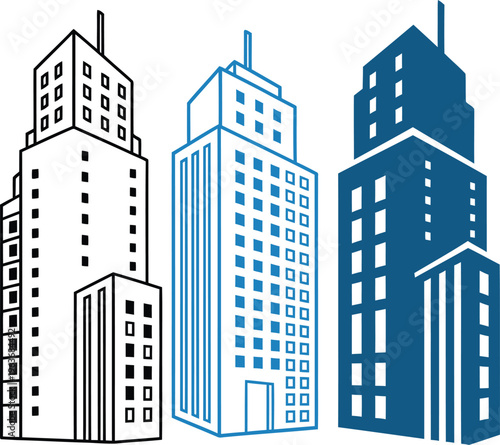 Office building icon representing business, corporate company and commercial real estate. Symbol of headquarters, enterprise, organization and urban architecture. 