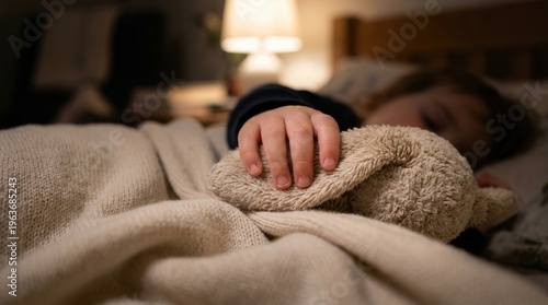 Close-Up of a Child's Hand Holding a Plush Toy Ear While Settling