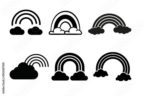 Rainbow Cloud Icon Set Weather Sky Colorful Arc Nature Symbols