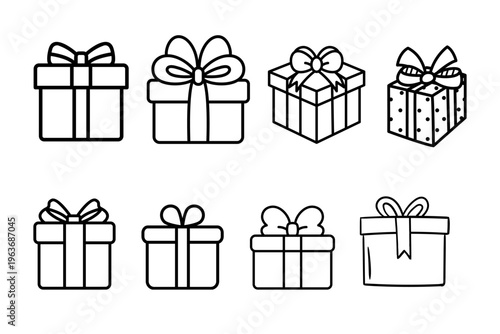 Gift Box Present Icon Set Ribbon Package Celebration Surprise Symbols