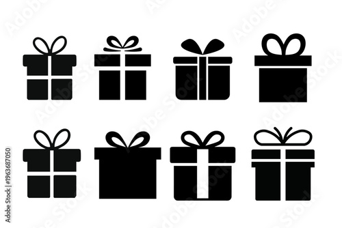 Gift Box Line Icon Set Present Package Ribbon Outline Celebration Symbols