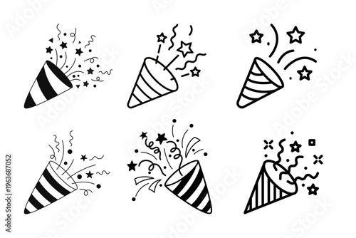 Party Popper Confetti Icon Set Celebration Explosion Festive Symbols