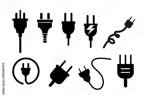 Electric Plug Cable Icon Set Power Energy Connection Socket Symbols