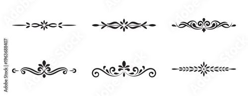 Set of decorative calligraphic design elements. Vintage dividers on white.