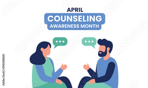 Counseling awareness month illustration with diverse therapist and client