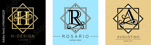 Logo, capital letter H, R, A. Monogram of Botanical Minimalistic, Initial. with Organic Plant Elements. Vector design. beauty salon. for tattoo studio