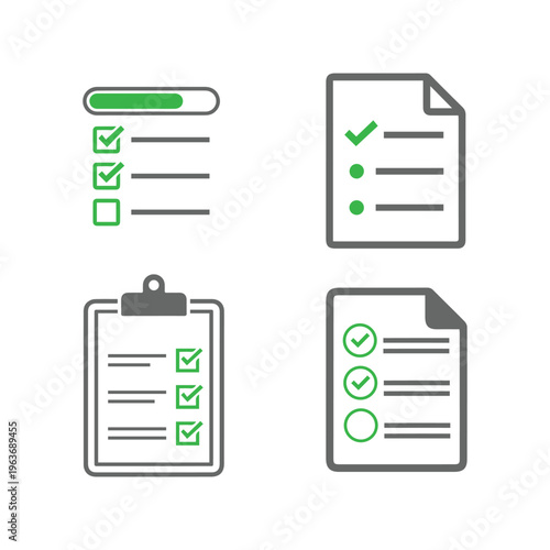 Clipboard Checklist Icon Set, Business Task Management Flat Vector.