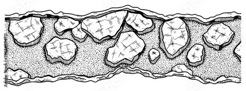 Vintage engraving of earth cross section with large stones and rocky soil layers