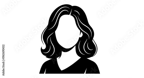 Stylized silhouette of a woman with wavy dark hair and a v-neck shirt