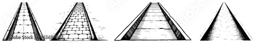 Collection of hand drawn road perspectives including cobblestone paths and wooden bridge walkways
