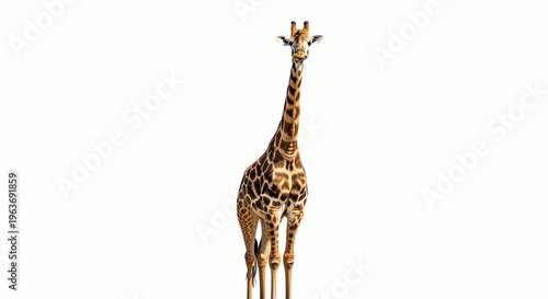 Giraffe Standing Isolated on White Background, Full Body Portrait