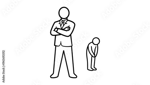 Imposter Syndrome Minimalist Black Line Vector Icon Illustration on White Background Representing Self-Doubt, Inferiority Complex, Power Dynamics, Workplace Anxiety, and Low Self-Esteem.