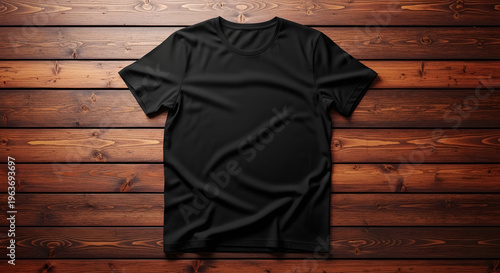 Black t shirt on wooden background