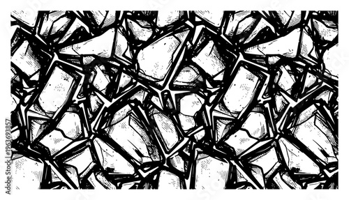 Seamless pattern of hand drawn shattered crystals and sharp rock shards