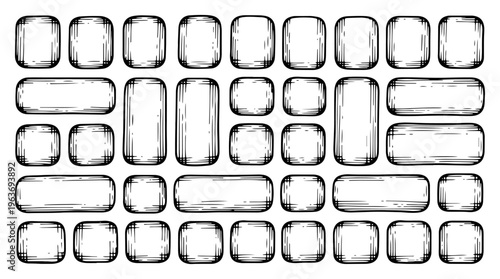 Vintage hand drawn rounded tiles pattern with detailed cross hatching shading style