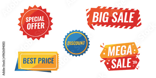 Sale tags collection. Special offer, big sale, discount, best price, mega sale banner set. Shop or online shopping.