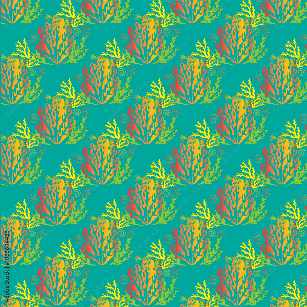 Obraz premium marine pattern, corals, shells,