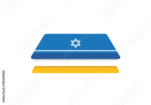 Stylized Israeli flag emblem with Star of David, representing national identity and patriotism, geometric design on white background vector.