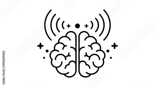 Thought leadership and brainwaves minimalist black line vector icon illustration on white background, representing mental power, innovation, telepathy, and creative thinking concepts.