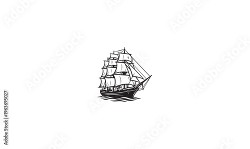 Vintage Sailing Ship Illustration - Classic Tall Ship Vector with Multiple Sails for Maritime History and Nautical Adventure Design