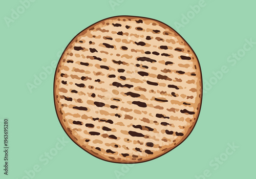 Round matzah unleavened bread for Jewish Passover holiday, kosher food for Seder, simple flat design.