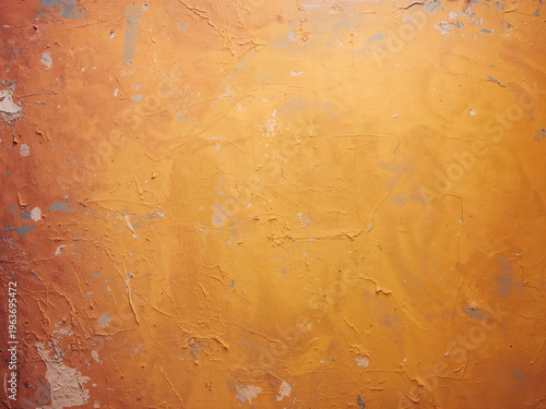 Aged orange plaster wall with cracks and peeling paint. Vintage grunge texture background for design, mockup, banners and creative projects with copy space. AI generated image