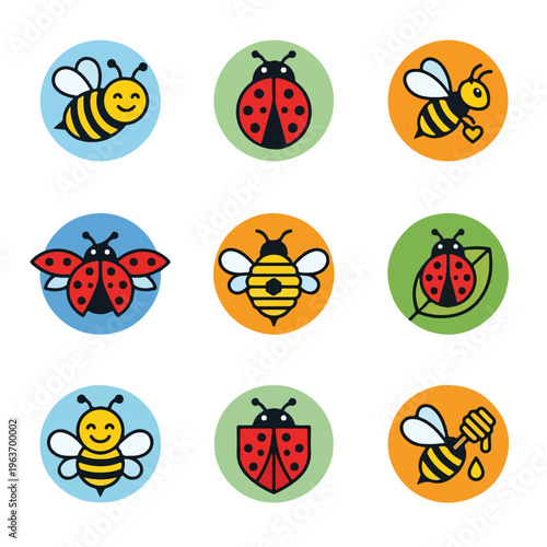 Insects Ladybugs Bees Icons.