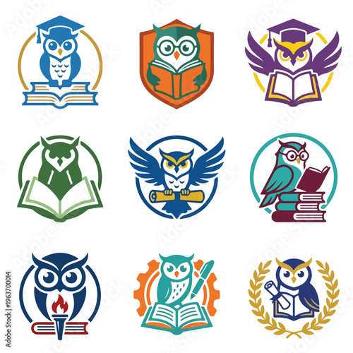 Owl Logos Education Symbols.