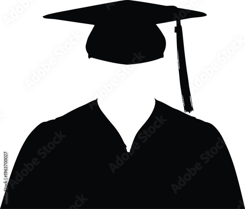 A stark silhouette depicts a graduation cap and academic gown representing educational achievement and future possibilities high quality professional detailed