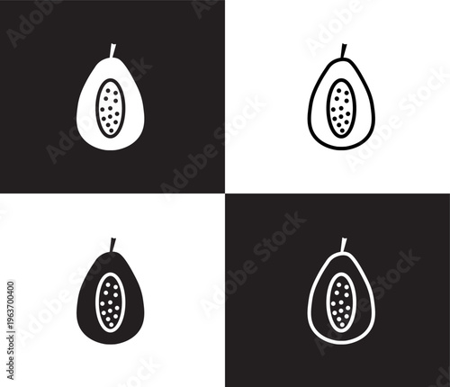 papaya icon. Outline and filled papaya icon from vegetables and fruits collection. Thin line and Solid vectors isolated on black, white background. Editable papaya symbol