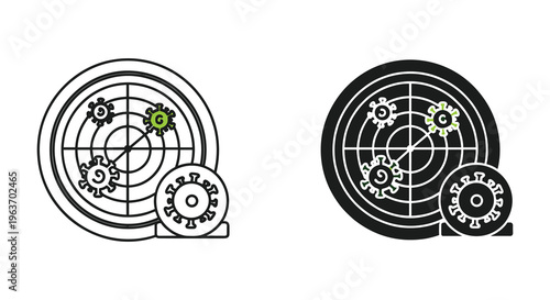 Gear targets, mechanical aiming icons, vector graphics, industrial design elements