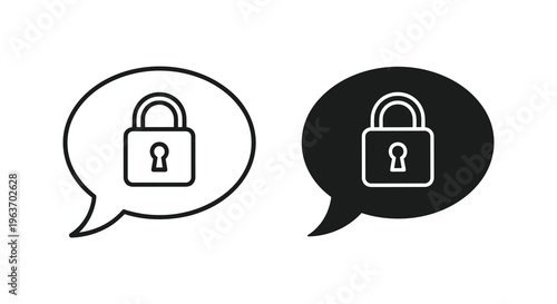 Lock icons, security symbols, chat bubbles, privacy signs, vector graphics