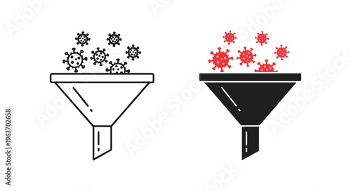 Marketing funnel, sales conversion icons, lead generation, business process, vector graphics