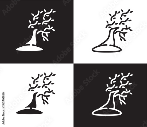 wind bending tree icon. Outline and filled wind bending tree, wind icon from ecology collection. Thin line and Solid vectors isolated on black, white background. Editable wind bending tree symbol